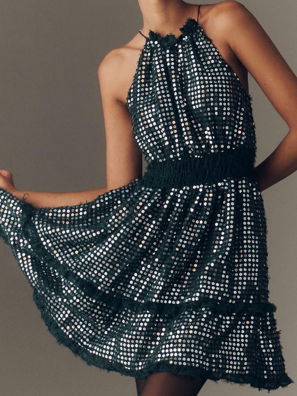 NWT! Anthropologie The Somerset Shine Mini Halter Dress in Dark Green - XS 🍓2️⃣